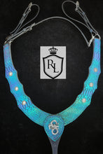 Load image into Gallery viewer, Dragon cross-over bit bridle in colorshifting turquoise