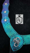Load image into Gallery viewer, Dragon cross-over bit bridle in colorshifting turquoise