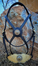 Load image into Gallery viewer, Western Gold + Bling Bitless cross-over bridle