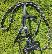 Load image into Gallery viewer, Western bitless sidepull and rein set in black