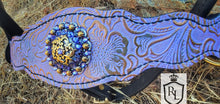 Load image into Gallery viewer, Purple lilac & gold bitless cross-over bridle