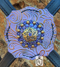 Load image into Gallery viewer, Purple lilac & gold bitless cross-over bridle