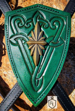 Load image into Gallery viewer, Green and gold warrior cross-over bit bridle and rein set