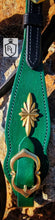 Load image into Gallery viewer, Green and gold warrior cross-over bit bridle and rein set