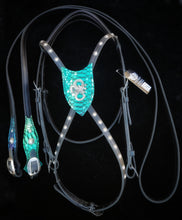 Load image into Gallery viewer, Dragon cross-over bit bridle in colorshifting turquoise
