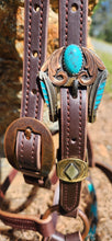 Load image into Gallery viewer, Rusty Plume in turquoise western bitless Bridle
