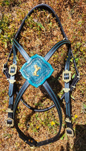 Load image into Gallery viewer, Baroque Golden Unicorn Fantasy cross-over bit bridle
