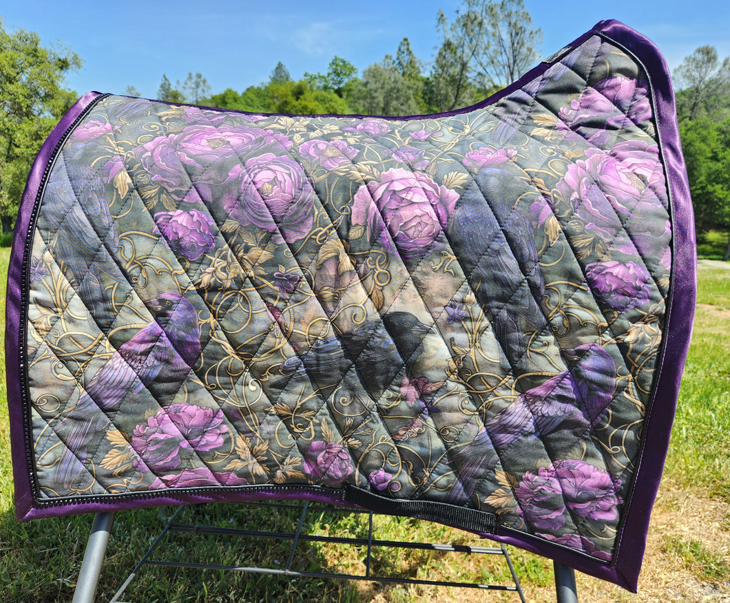 Gothic raven saddle pad in purple