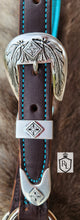 Load image into Gallery viewer, Turquoise padded halter with feather buckles
