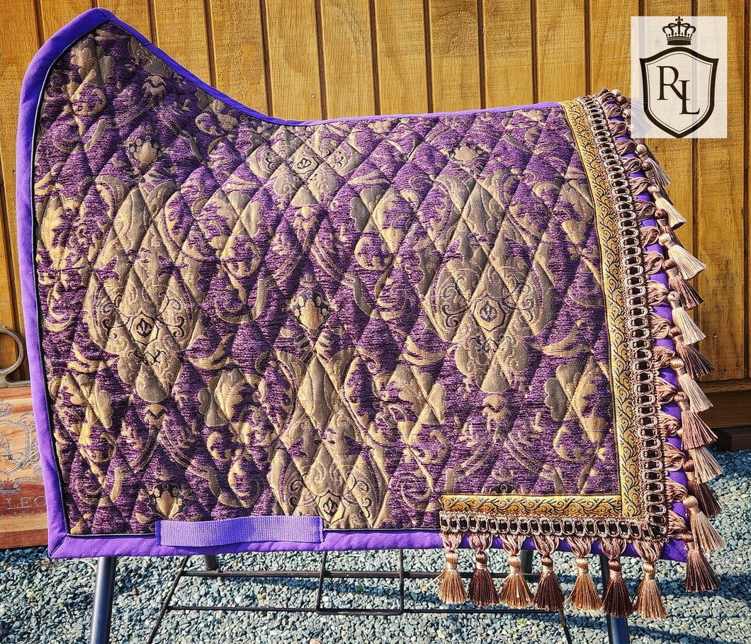 Purple & Gold medieval saddle pad with tassels