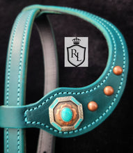 Load image into Gallery viewer, Turquoise slide ear with feather and copper accents
