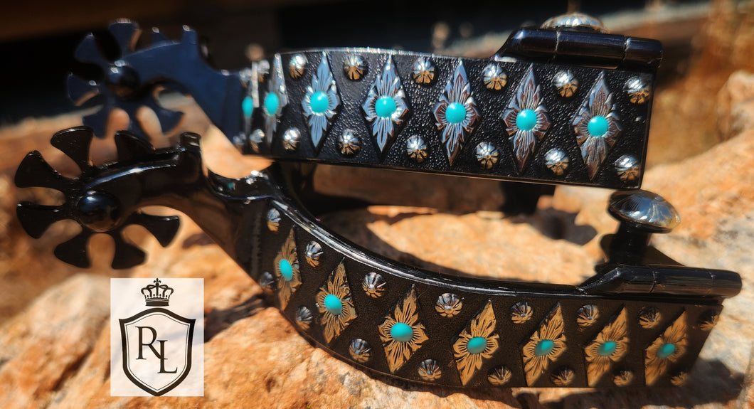 Black and turquoise spurs