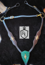 Load image into Gallery viewer, Green and gold warrior cross-over bit bridle and rein set
