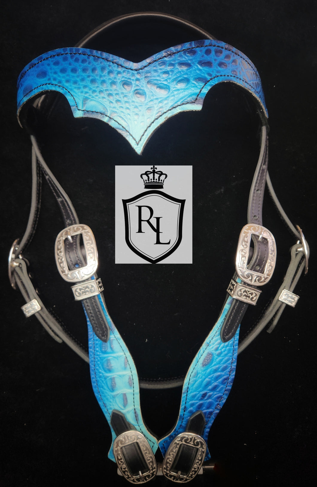 Blue Ombre Crocodile Bridle