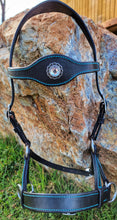 Load image into Gallery viewer, Black Luxury bitless sidepull bridle with Gem concho

