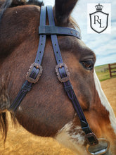 Load image into Gallery viewer, Purple and copper draft horse bridle
