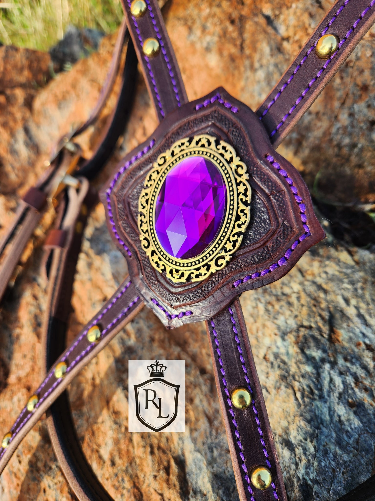Fanatsy Gems Purple Passion Fantasy Gem bit bridle – Royal Legacy Custom Leather